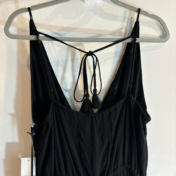 1 STATE Sz L Jumpsuit 100% Rayon Slub Embroidery Gipsy Night Rich Black NEW - Picture 7 of 12